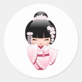 Roze Kimono Kokeshi Pop Doll Kawaii Ronde Sticker