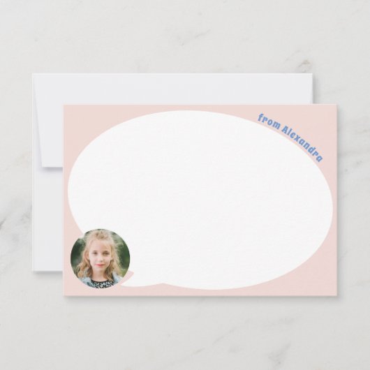 Roze Kind Foto en Spraak Bubble Dank u kaart (Voorkant)