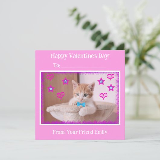 Roze Kinder Funky Kitten Klaslokaal Valentijns's Feestdagenkaart (Staand voorkant)