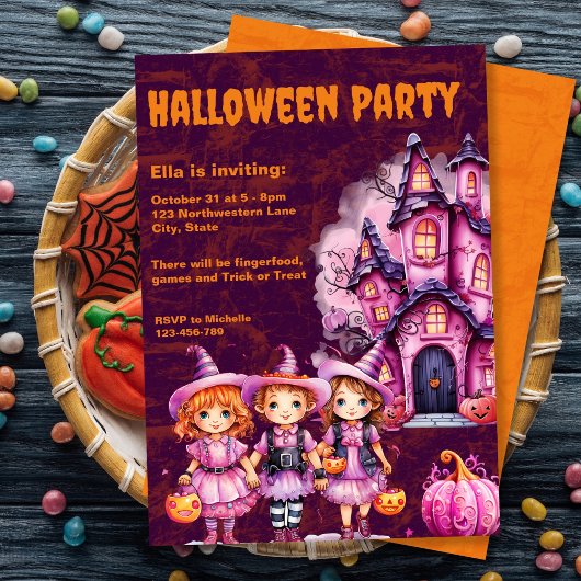 Roze Kinder Halloween Uitnodiging