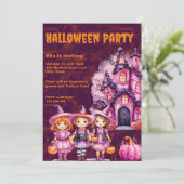 Roze Kinder Halloween Uitnodiging (Staand voorkant)