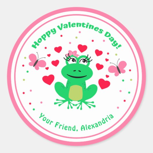 Roze Kinder kikkerviskvis Valentijnsdag Ronde Sticker (Voorkant)