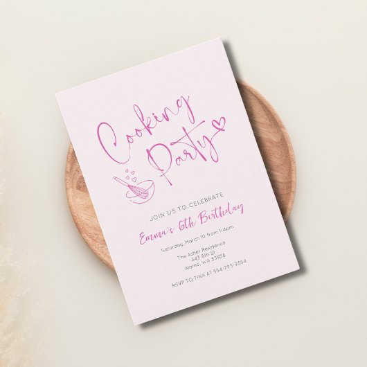 Roze Kinder Koken Verjaardagsuitnodiging Sjabloon Kaart