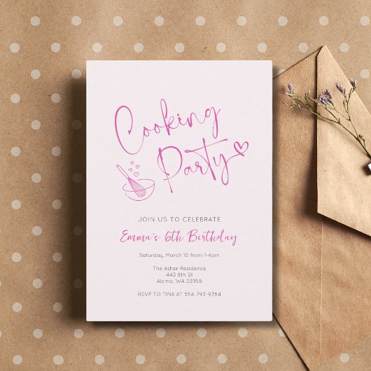 Roze Kinder Koken Verjaardagsuitnodiging Sjabloon Kaart