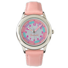Roze Kinder Leerhorloge met Naam & Tijdwijzer