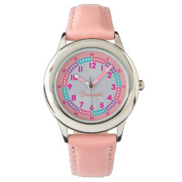 Roze Kinder Leerhorloge met Naam & Tijdwijzer Horloge