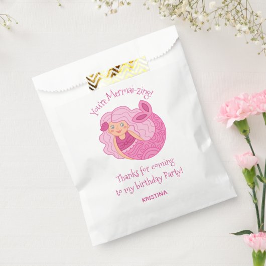 Roze Kinder mermaïde Birthday Party Favor Bags Bedankzakje (Gezegeld)