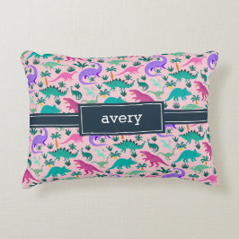 Roze | Kinder naam van het kleurrijke dinosauruspa Accent Kussen