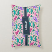 Roze | Kinder naam van het kleurrijke dinosauruspa Accent Kussen (Voorkant(Verticaal))