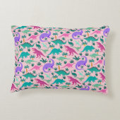 Roze | Kinder naam van het kleurrijke dinosauruspa Accent Kussen (Achterkant)