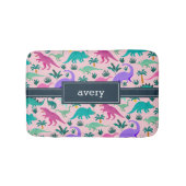 Roze | Kinder naam van het kleurrijke dinosauruspa Badmat (Voorkant)