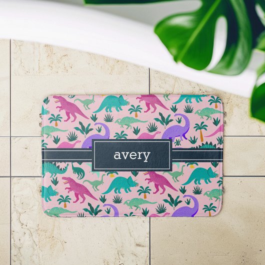 Roze | Kinder naam van het kleurrijke dinosauruspa Badmat
