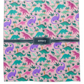 Roze | Kinder naam van het kleurrijke dinosauruspa Douchegordijn (Voorkant)