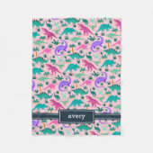 Roze | Kinder naam van het kleurrijke dinosauruspa Fleece Deken (Voorkant)