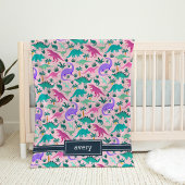 Roze | Kinder naam van het kleurrijke dinosauruspa Fleece Deken