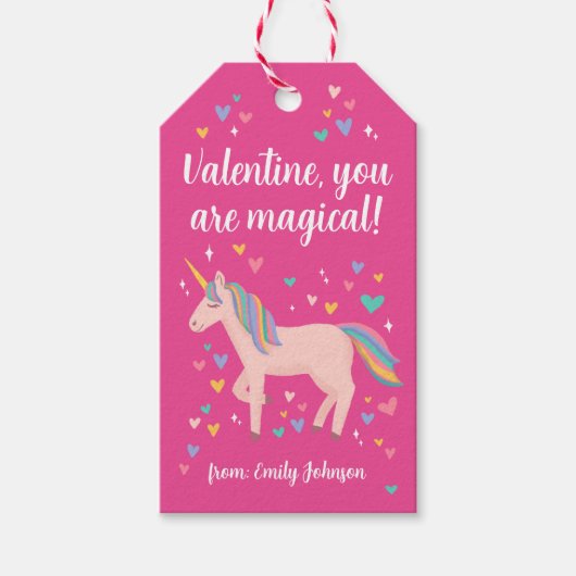 Roze Kinder Unicorn Classroom Valentijn Cadeaulabel (Voorkant)
