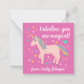 Roze Kinder Unicorn Classroom Valentijn Note Notitiekaartje (Voorkant)