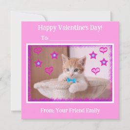 Roze Kinderen Funky Kitten Klaslokaal Valentijn Feestdagenkaart