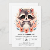 Roze Kinderen wasbeer meisje verjaardag Kaart (Voorkant / Achterkant)