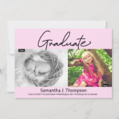 Roze Kindergarten Afstuderen dan en nu Afstudeerde Aankondiging (Voorkant)