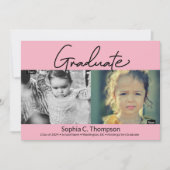 Roze Kindergarten Afstuderen foto nu en dan Aankondiging (Voorkant)