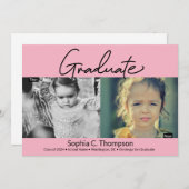 Roze Kindergarten Afstuderen foto nu en dan Aankondiging (Voorkant / Achterkant)