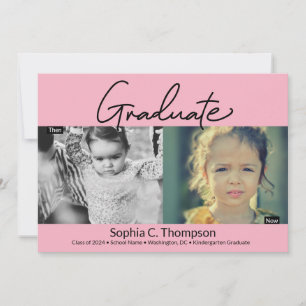 Roze Kindergarten Afstuderen foto nu en dan Aankondiging