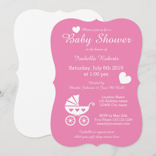 Roze kinderwagen baby douche uitnodigingen voor me (Voorkant / Achterkant)