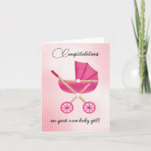 Roze kinderwagen Baby Girl Gefeliciteerd Kaart (Voorkant)
