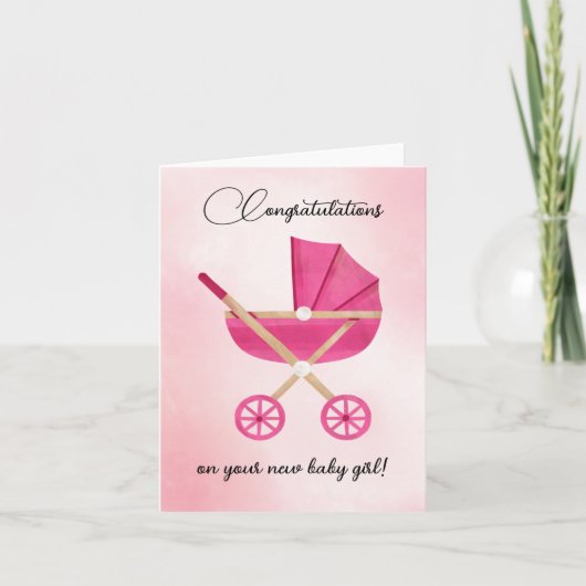 Roze kinderwagen Baby Girl Gefeliciteerd Kaart (Voorkant)