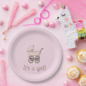 Roze kinderwagen baby shower bord (Feest)