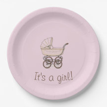 Roze kinderwagen baby shower bord