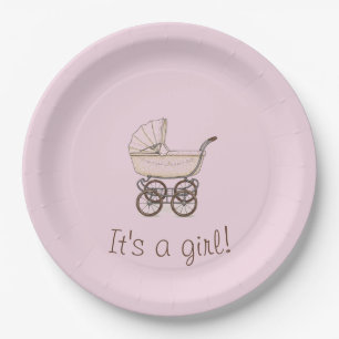 Roze kinderwagen baby shower bord