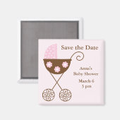 Roze kinderwagen Baby shower Save the Date Magneet (Voorkant / Achterkant)