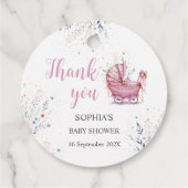 Roze Kinderwagen Bedankjes Labels (Achterkant)