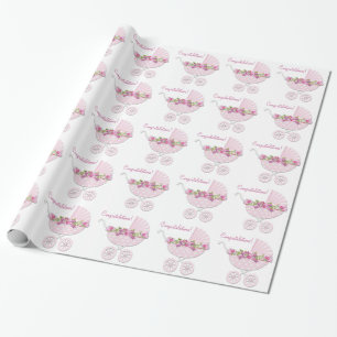 Roze kinderwagen cadeaupapier