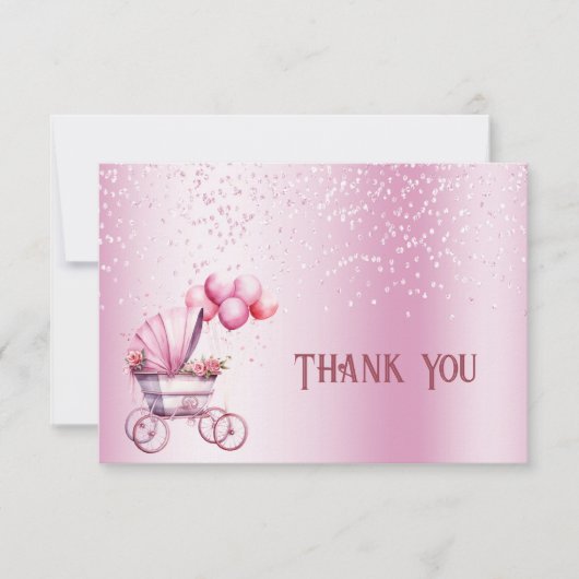 Roze kinderwagen Dank u kaart (Voorkant)