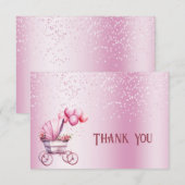 Roze kinderwagen Dank u kaart (Voorkant / Achterkant)
