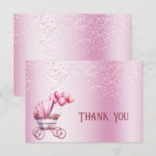 Roze kinderwagen Dank u kaart (Voorkant / Achterkant)