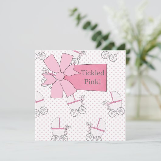 Roze kinderwagen kaart (Staand voorkant)