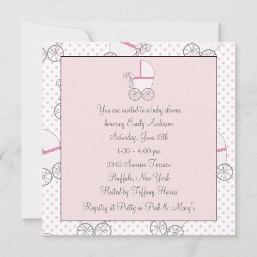 Roze kinderwagen kaart (Achterkant)