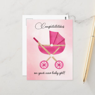 Roze kinderwagen Meisje Gefeliciteerdkaart Briefkaart