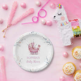 Roze kinderwagen papieren bordje