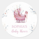Roze kinderwagen ronde sticker (Voorkant)