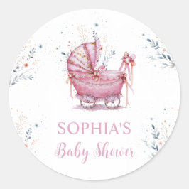 Roze kinderwagen ronde sticker