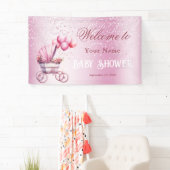 Roze kinderwagen welkom banner (Insitu)