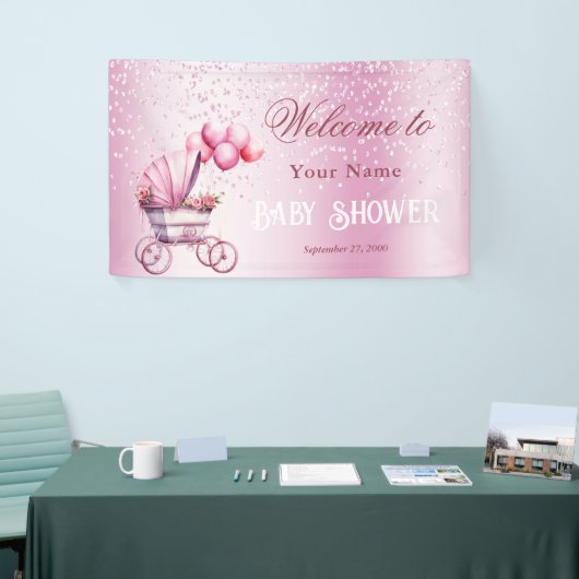 Roze kinderwagen welkom banner (Beurs)