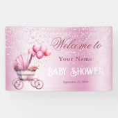 Roze kinderwagen welkom banner (Horizontaal)