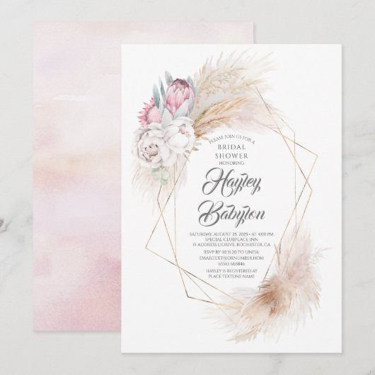 Roze King Protea en Pampas Grass Vrijgezellenfeest Kaart (Voorkant / Achterkant)