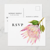 Roze King Protea Floral Wedding RSVP Uitnodiging Briefkaart (Voorkant / Achterkant)